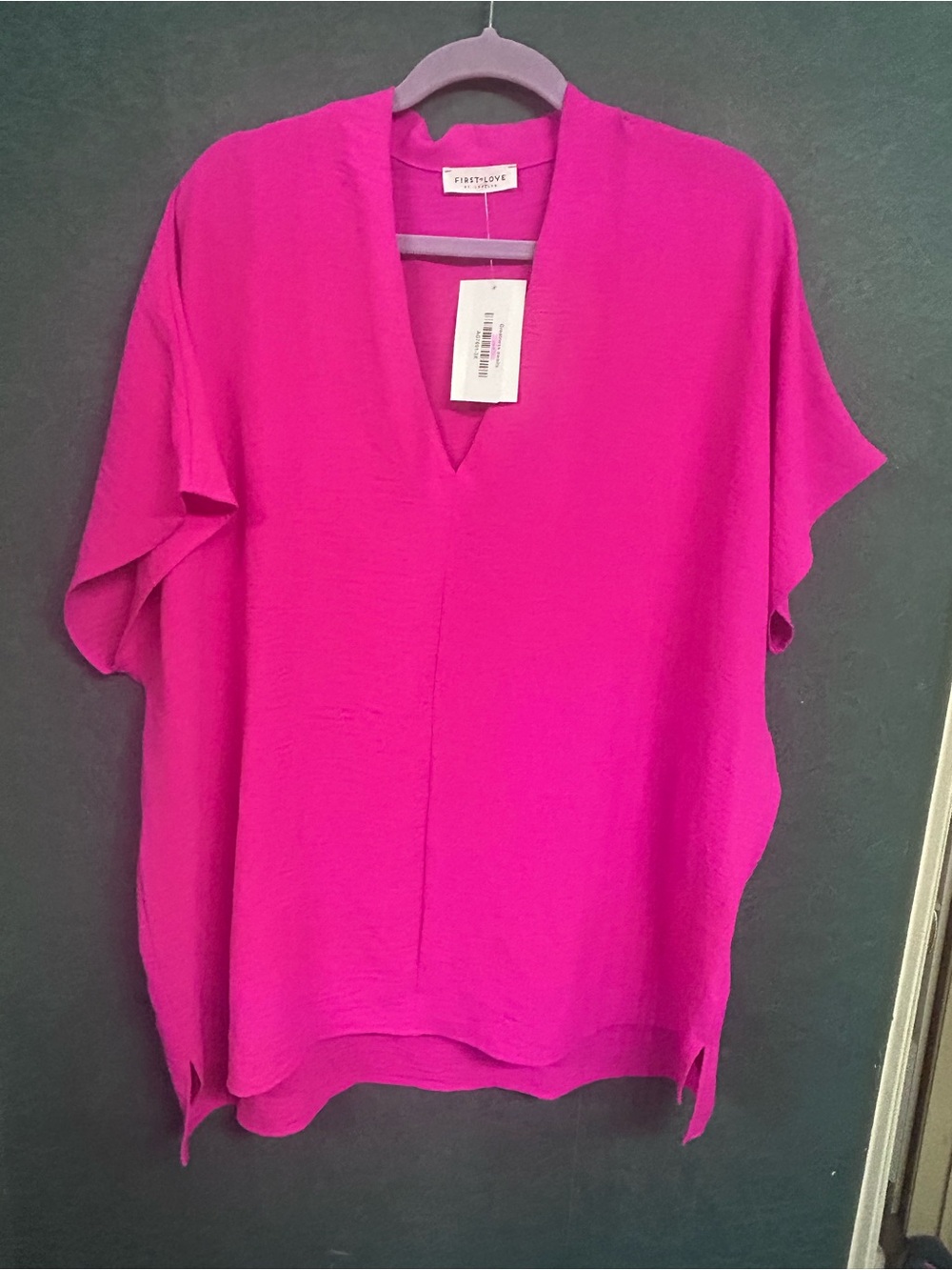 NWT 3X First Love Bright Fuchsia V-Neck Dolman Sleeve Blouse